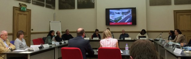 Councillors listen to arguments in their revamped committee room