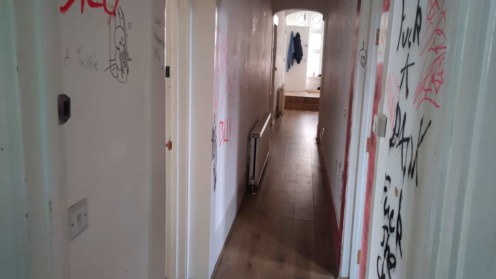 Graffiti-strewn White Swan interior